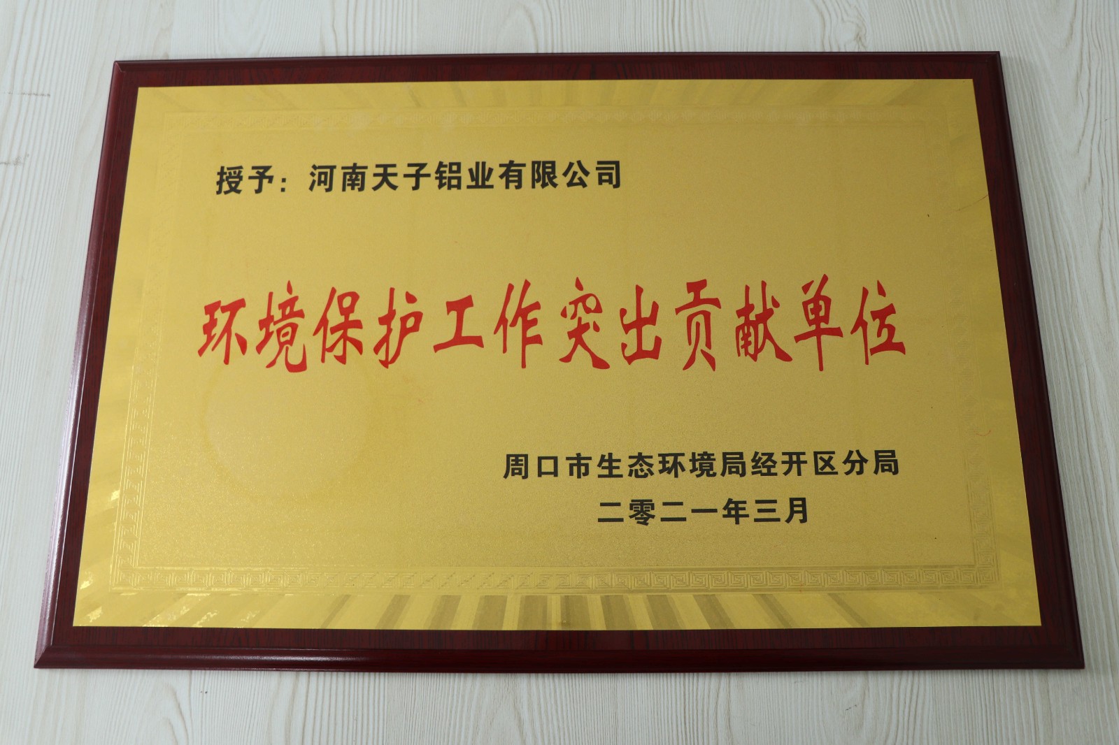 热烈祝贺我公司荣获“环境保护工作突出贡献单位”